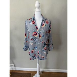 Fortune + Ivy Striped Floral 3/4 Sleeve Blouse